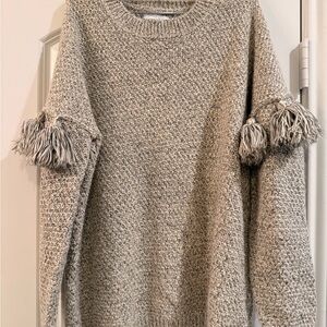 Mud Pie Neutral Tassel Sleeve Crewneck Sweater - Beige